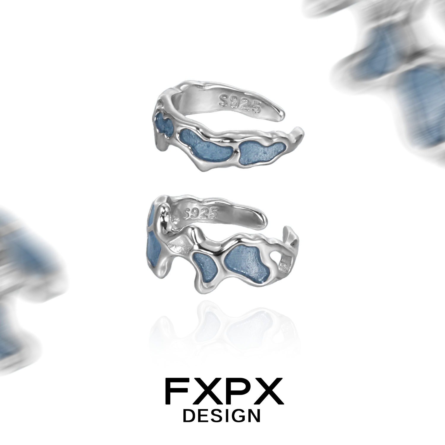FXPX Mystic Island ear cuff in silver with a textured ocean wave design for a trendy look