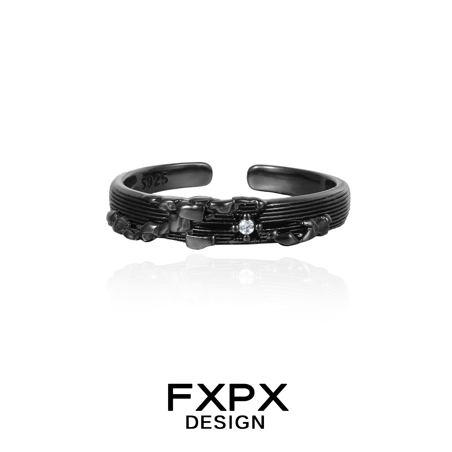 Black FXPX Design Mystic Map Couple Rings with Intricate Detailing and Sparkling Accent