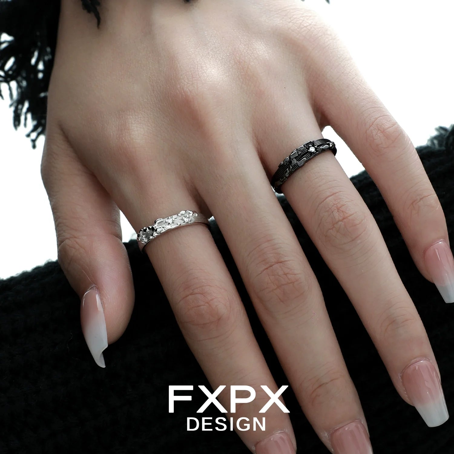 FXPX Mystic Map Couple Rings in Silver and Black for Stylish Duos
