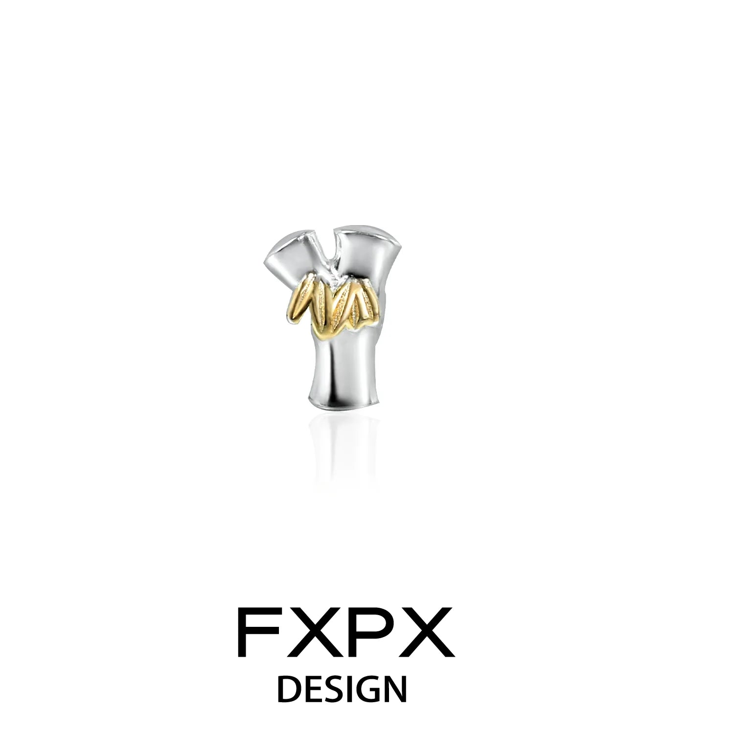 FXPX panda bamboo silver stud earrings featuring intricate bamboo design and gold accents