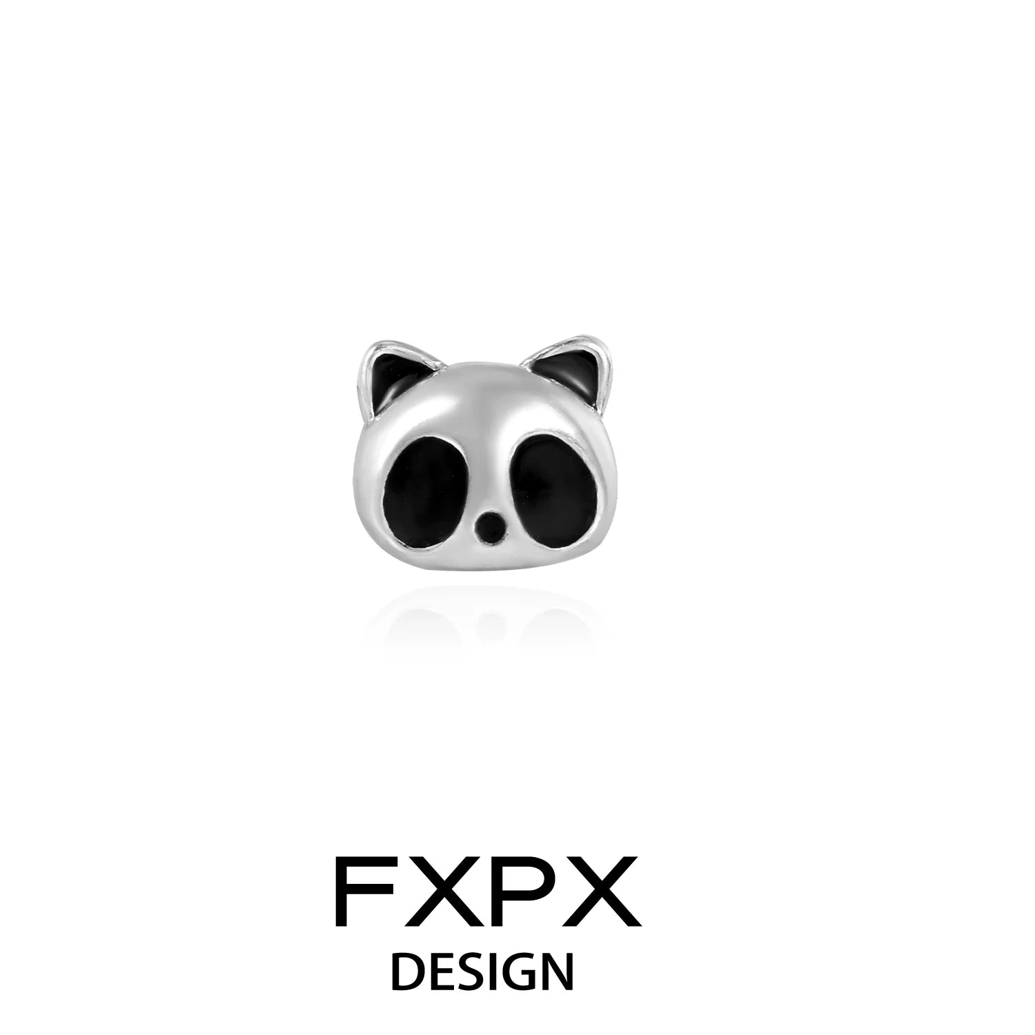 FXPX panda bamboo silver stud earrings featuring a cute panda design with black accents