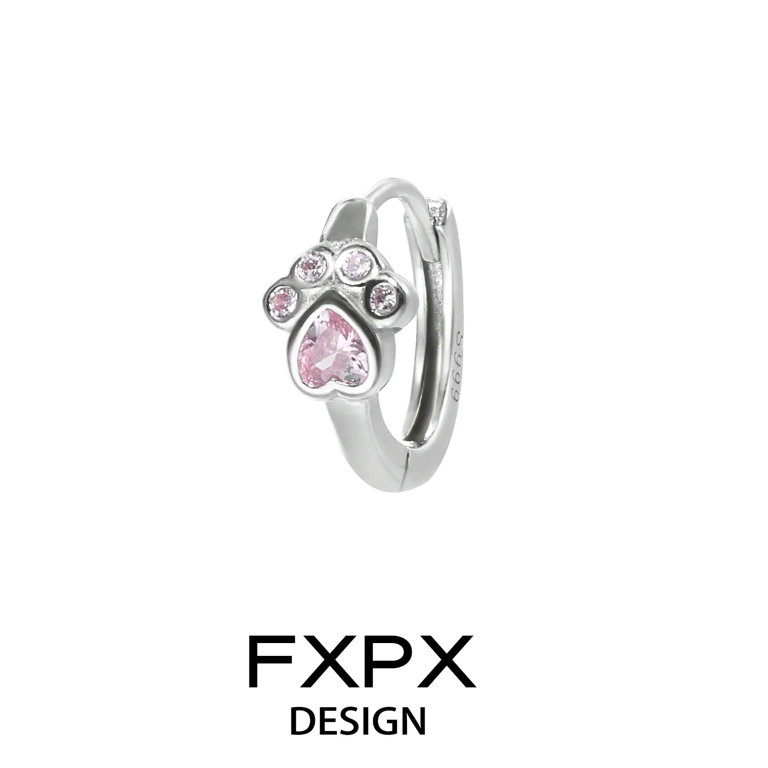 FXPX Pink Cat Paw Earrings featuring sparkling pink gems and a heart-shaped design