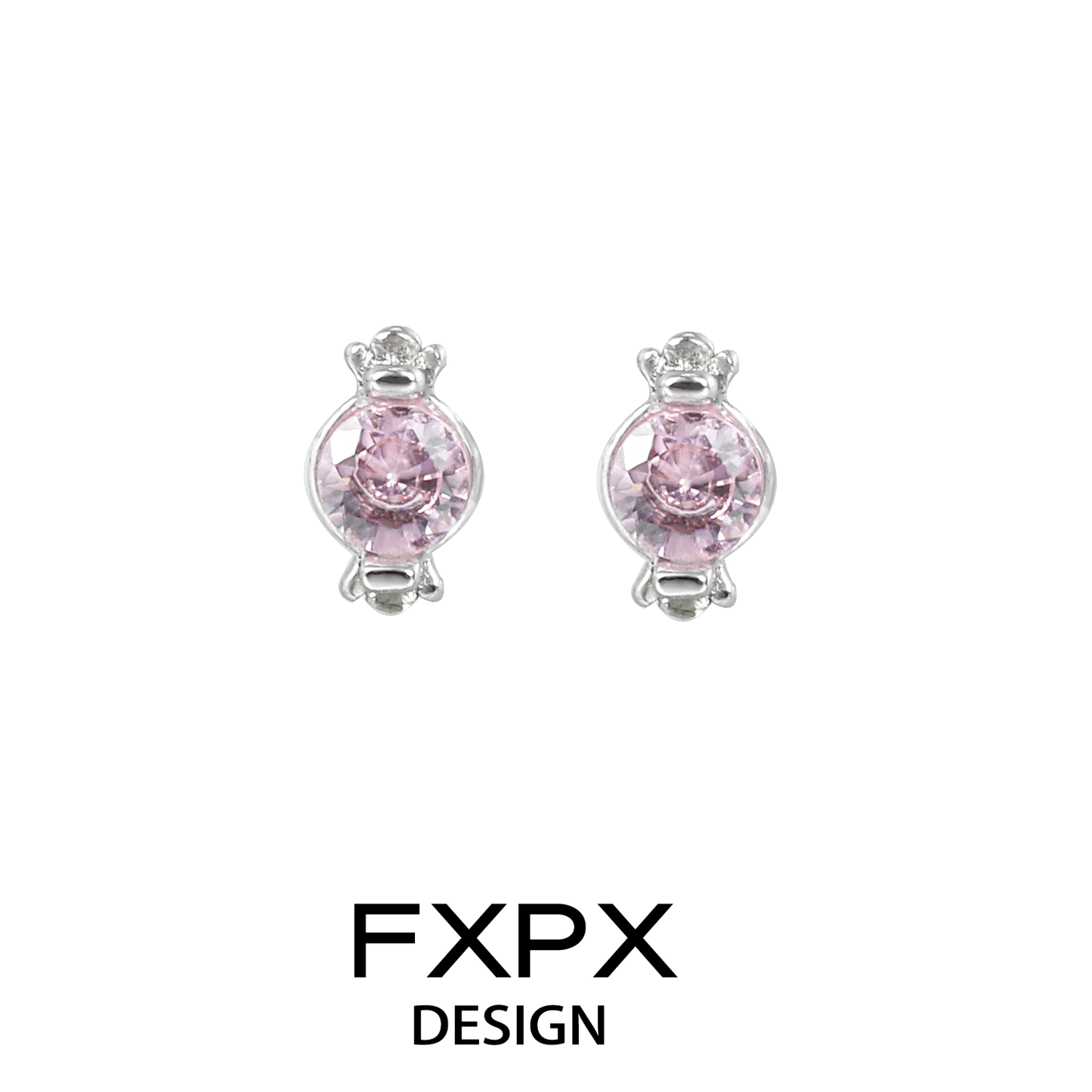 FXPX pink cat paw earrings featuring sparkling pink stones in a silver setting