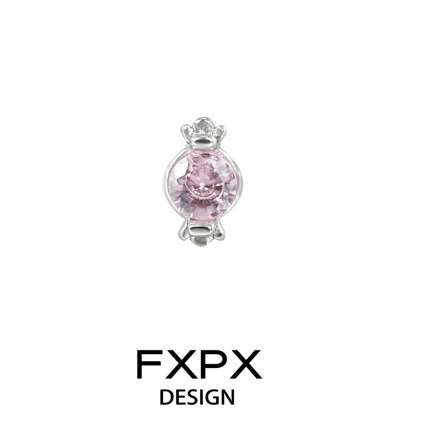 FXPX Pink Cat Paw Earrings with Sparkling Pink Gemstone and Silver Base