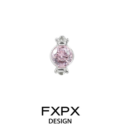 FXPX Pink Cat Paw Earrings with Sparkling Pink Gemstone and Silver Base