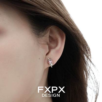 Close-up of FXPX pink strawberry stud earrings showcasing a charming design for stylish looks
