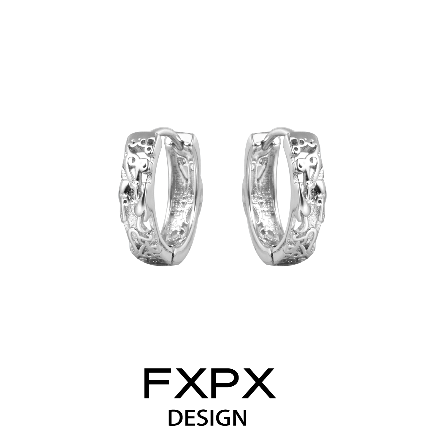 Stylish FXPX Pixiu hoop earrings crafted in shiny silver for a modern look