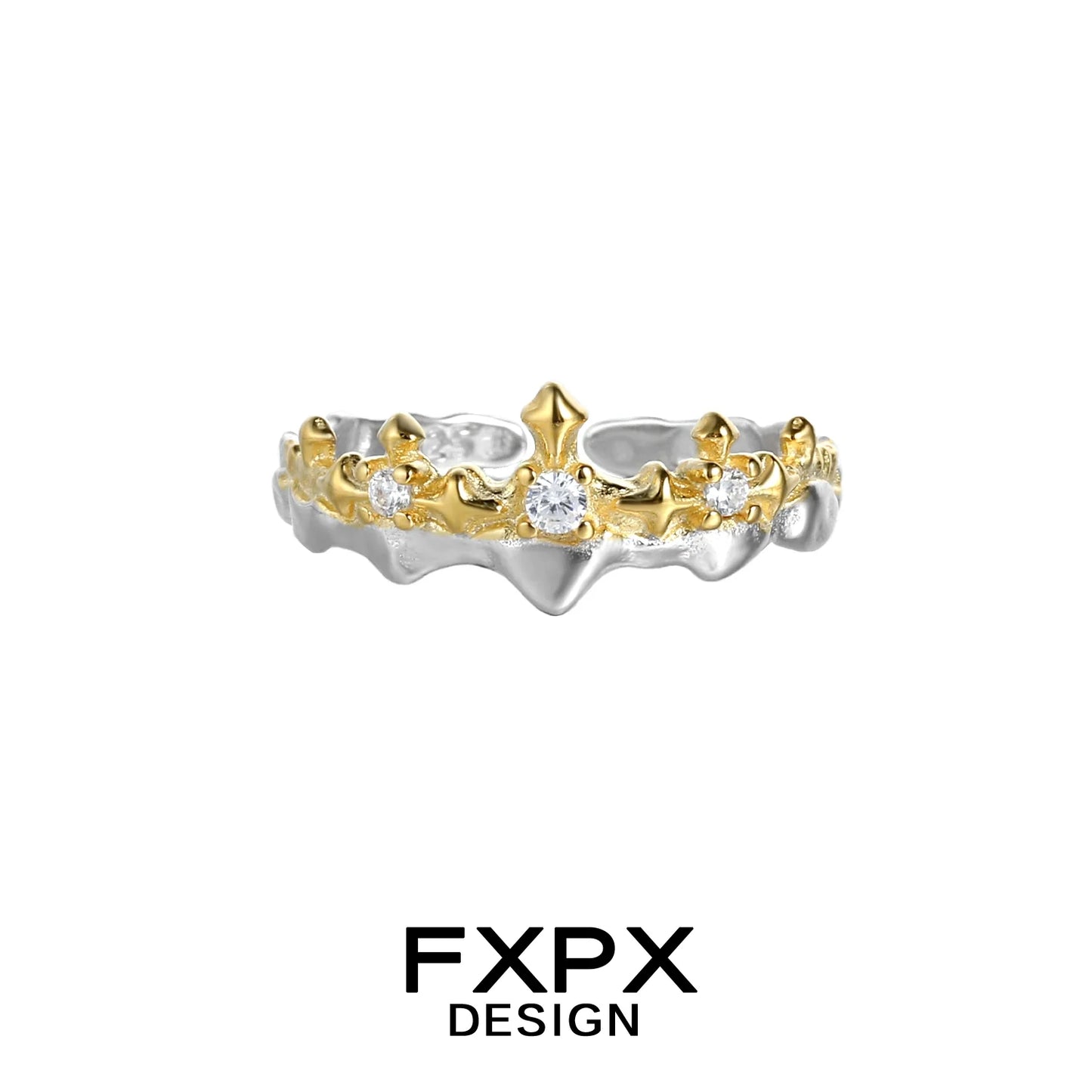 FXPX Princess Knight Couple Rings in Silver and Gold with Diamond Accents for Romantic Gifts