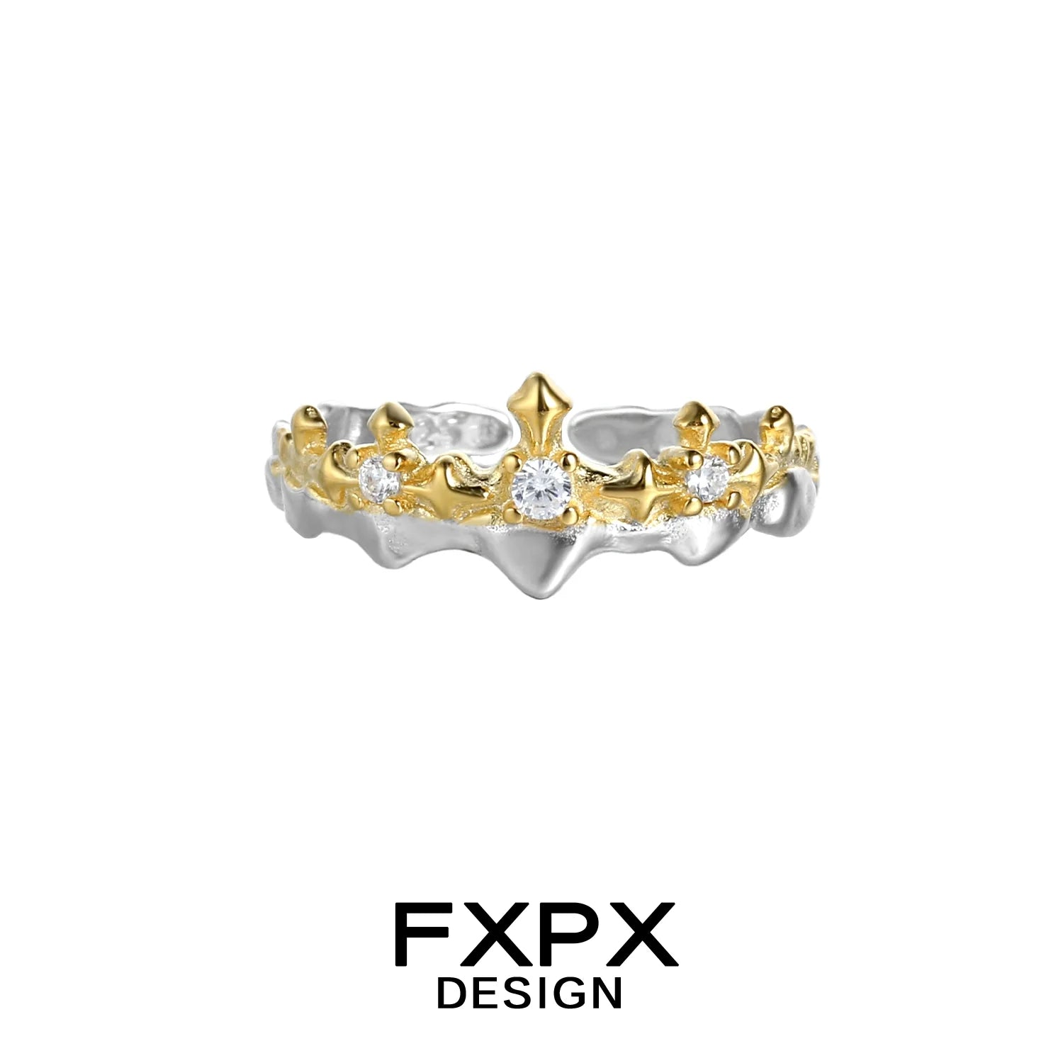 FXPX Princess Knight Couple Rings in Silver and Gold with Diamond Accents for Romantic Gifts