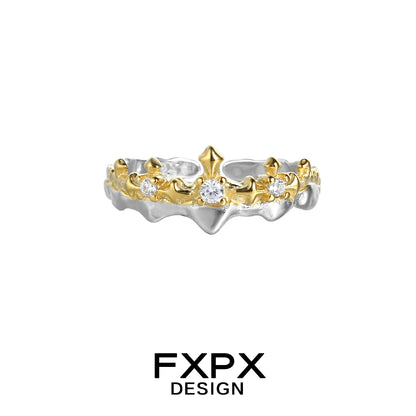FXPX Princess Knight Couple Rings in Silver and Gold with Diamond Accents for Romantic Gifts