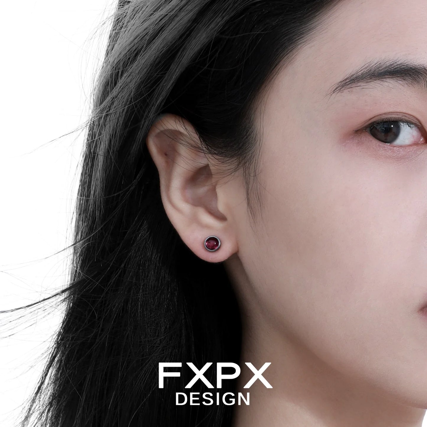 FXPX punk crystal stud earrings in black with a chic minimalist design for everyday wear