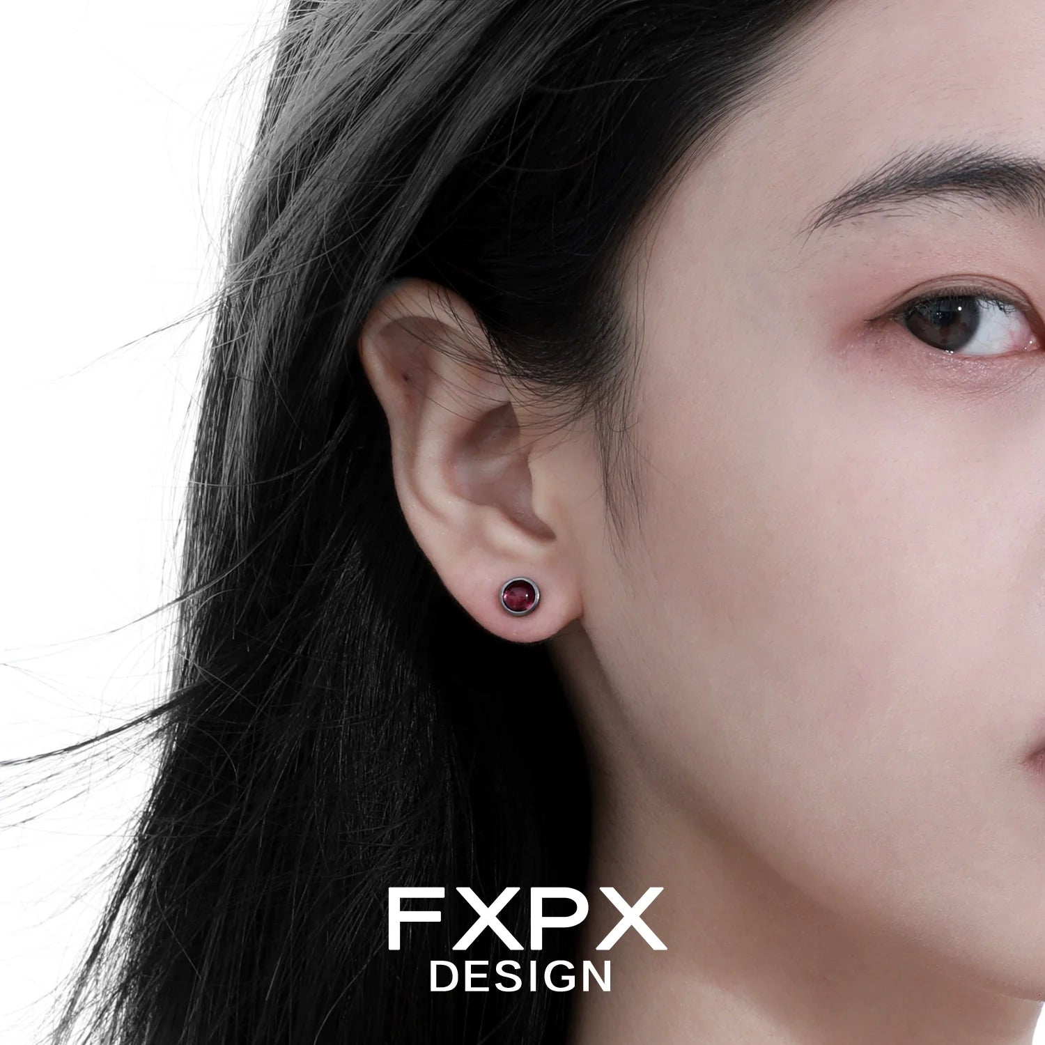 FXPX punk crystal stud earrings in black with a chic minimalist design for everyday wear