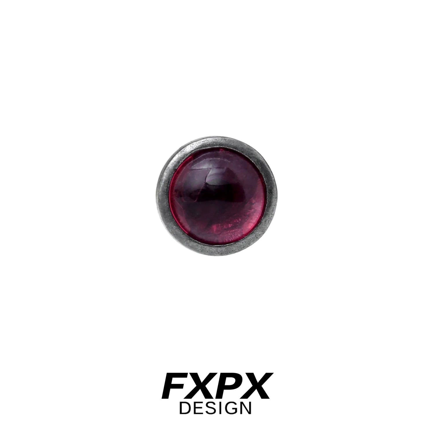 FXPX punk crystal stud earrings featuring a round purple crystal in a sleek metal setting