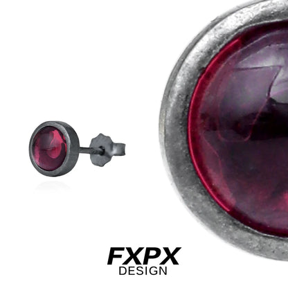 FXPX punk crystal stud earrings featuring a bold red crystal in a sleek metal setting