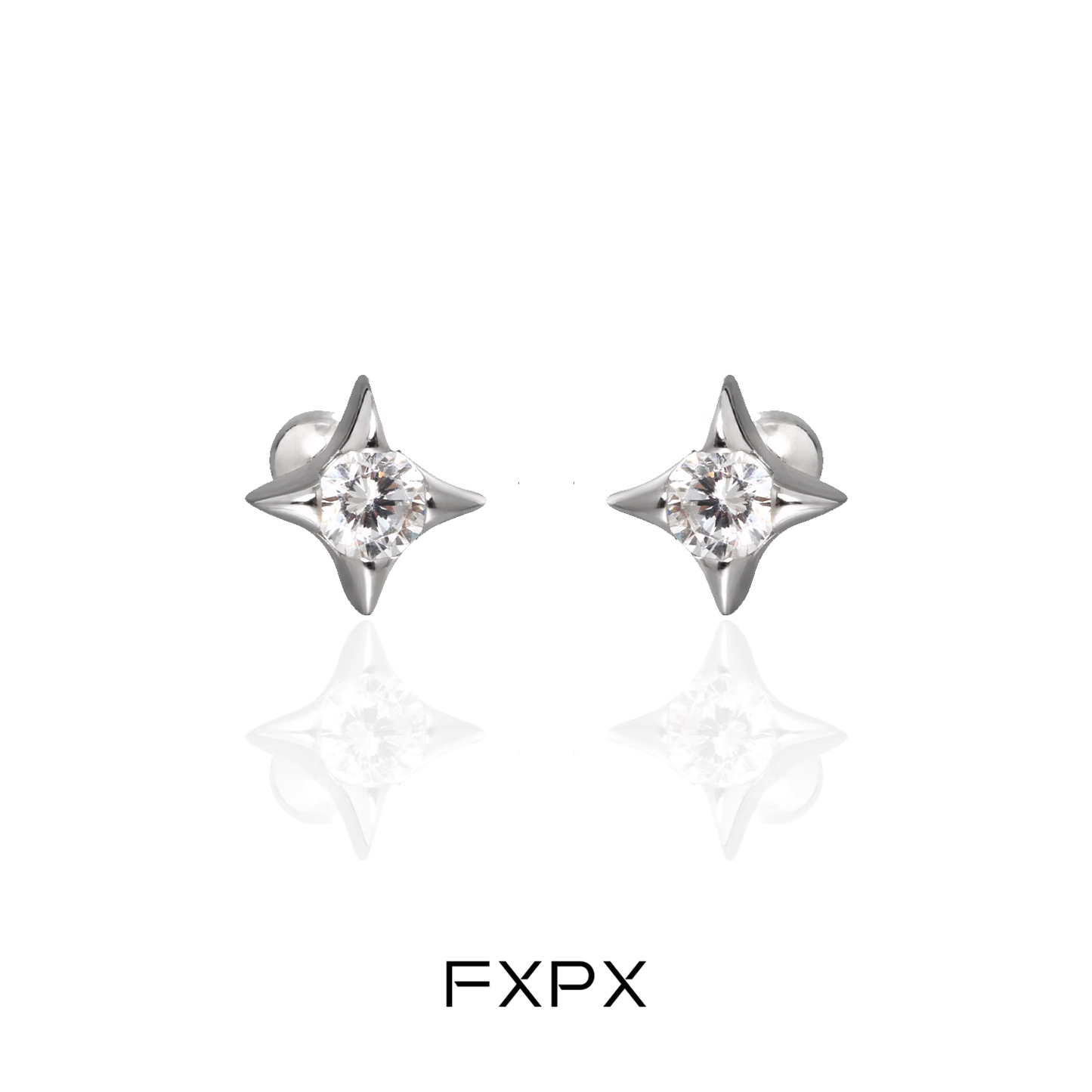 FXPX radiant star silver stud earrings designed with sparkling stones for elegant wear