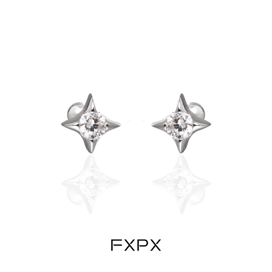 FXPX radiant star silver stud earrings designed with sparkling stones for elegant wear