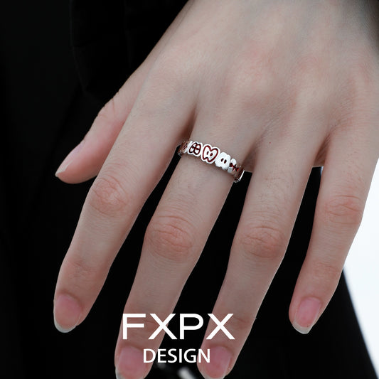 FXPX red green apple ring with playful design on a hand for stylish accessorizing