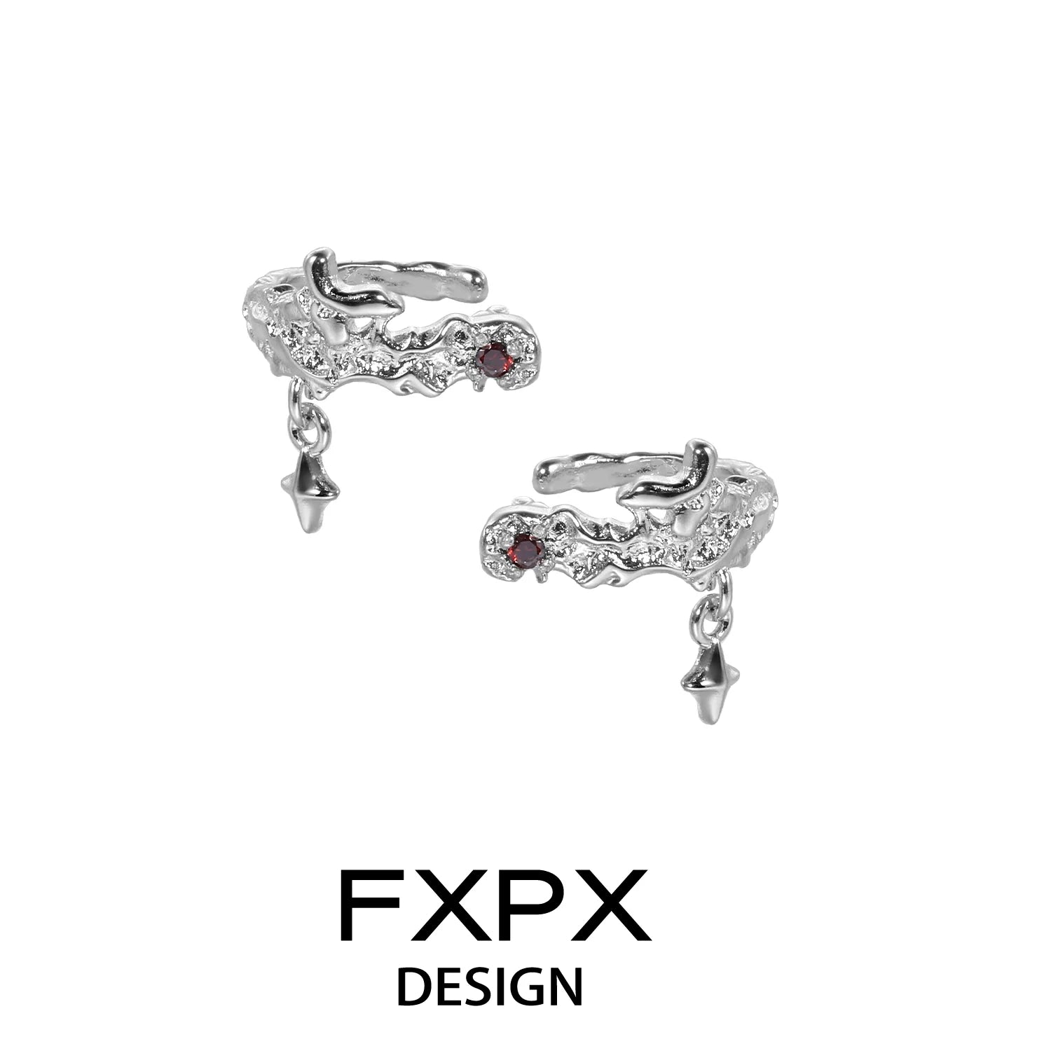 Stylish FXPX red zircon ear clips with sparkling details and elegant design