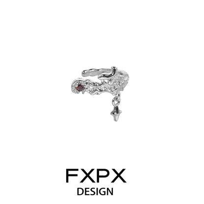 FXPX Silver Ear Clip with Red Zircon Ear Clips and Sparkling Accents for Elegant Style