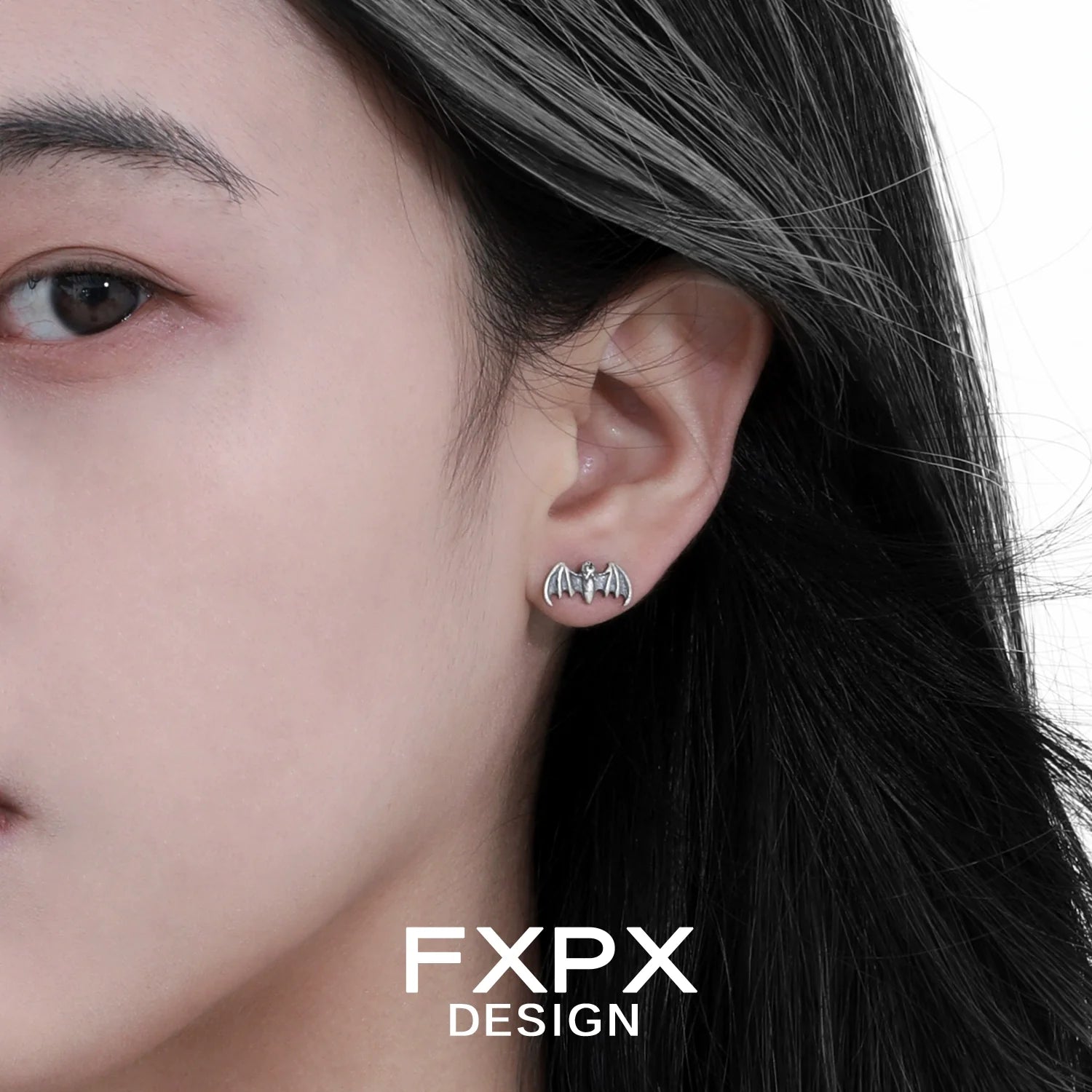 Stylish FXPX retro bat stud earrings in silver design for unique fashion lovers