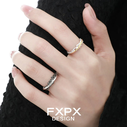 Stylish FXPX roman numeral couple rings in silver and gold for timeless romance