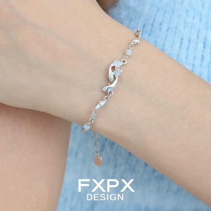 Elegant FXPX sea bluefish beaded bracelet featuring a unique design on a silver chain