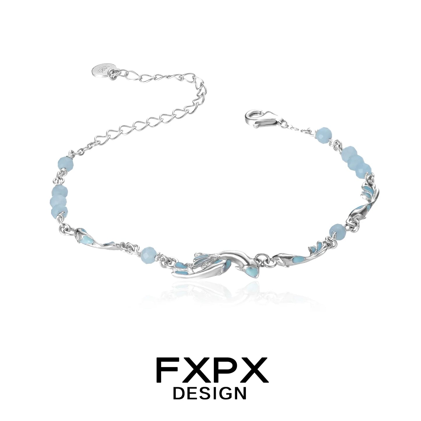 FXPX sea bluefish beaded bracelet with elegant silver accents and blue beads for a stylish look