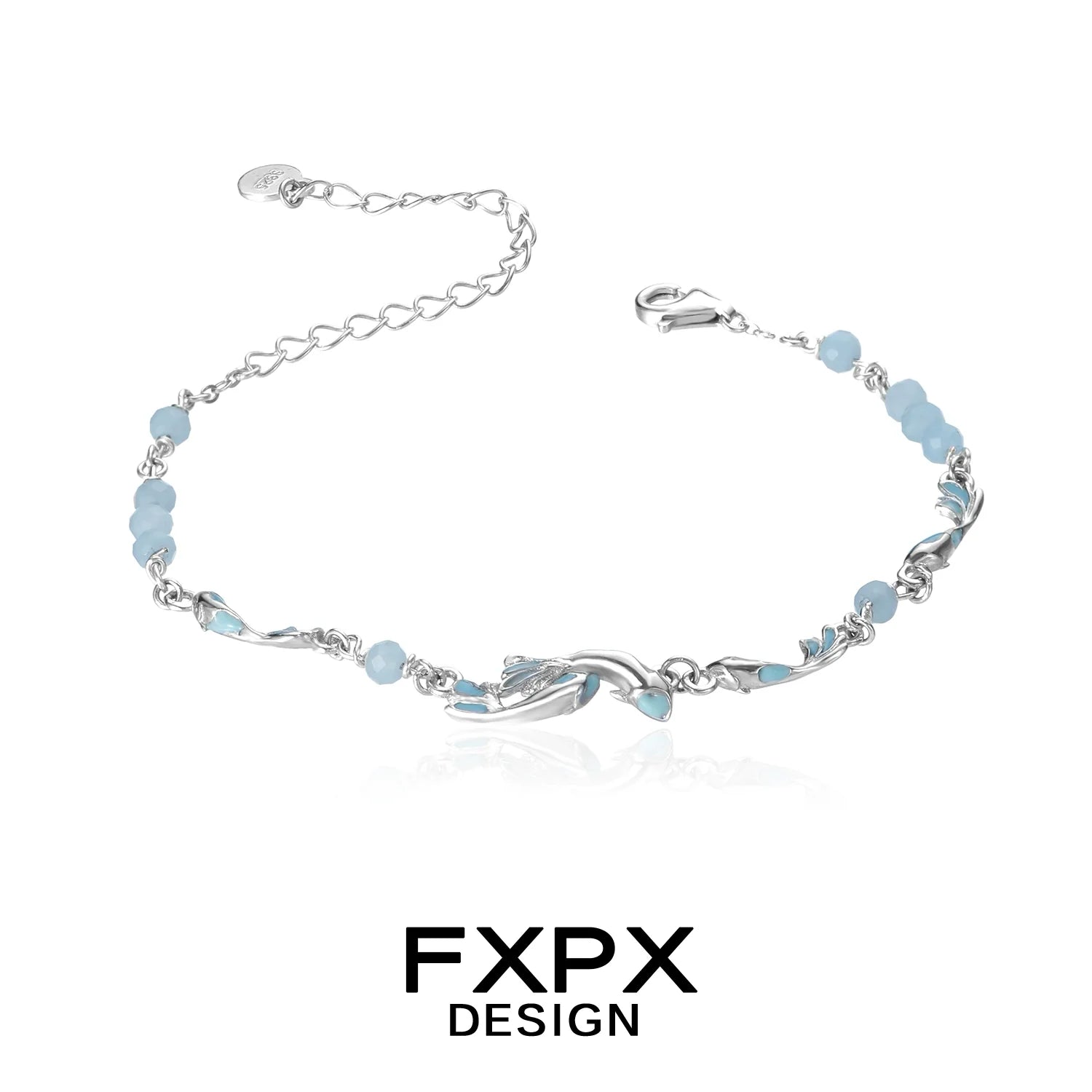 FXPX sea bluefish beaded bracelet with elegant silver accents and blue beads for a stylish look