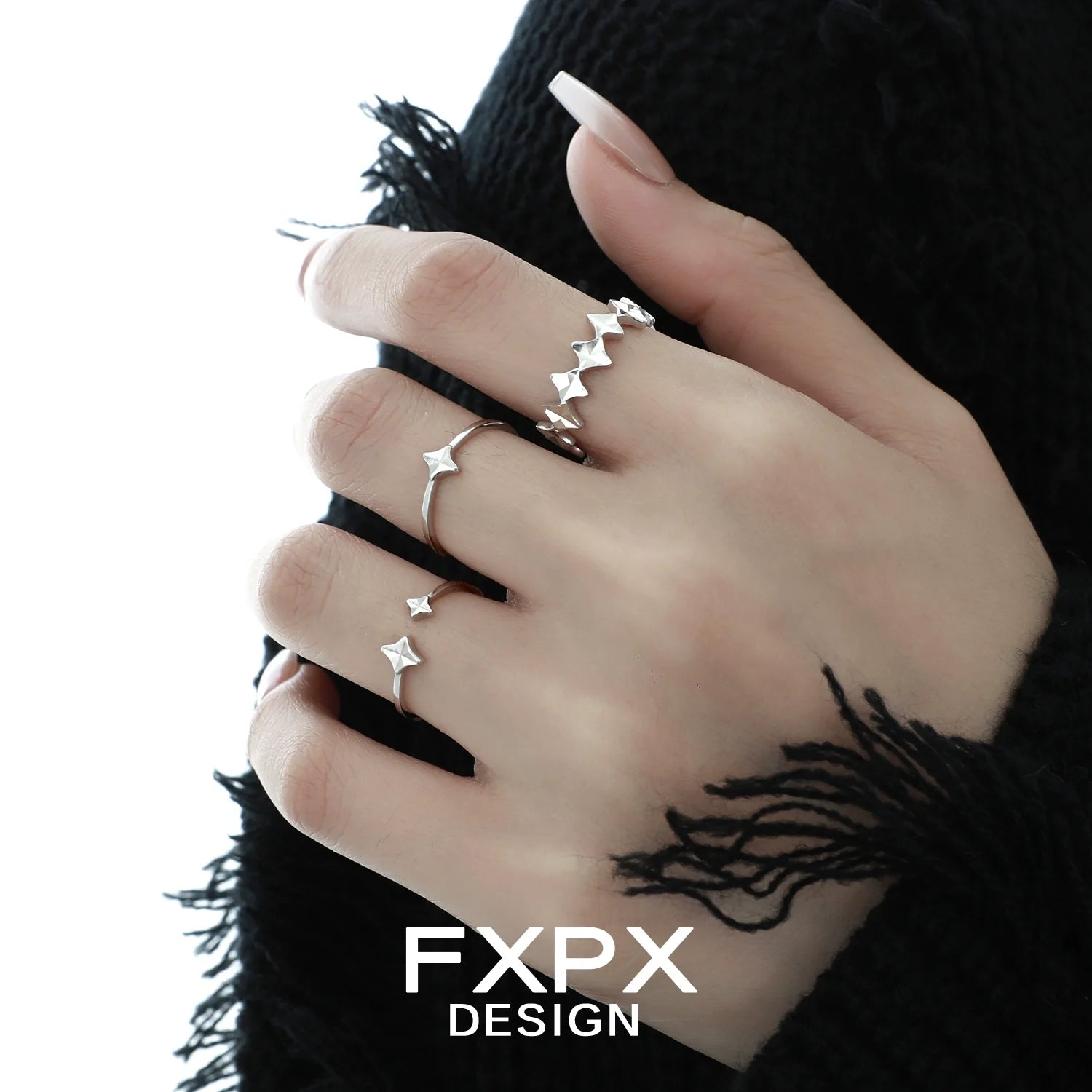FXPX Sentinel Star Couple Rings in Silver with Elegant Star Design for Matching Couples