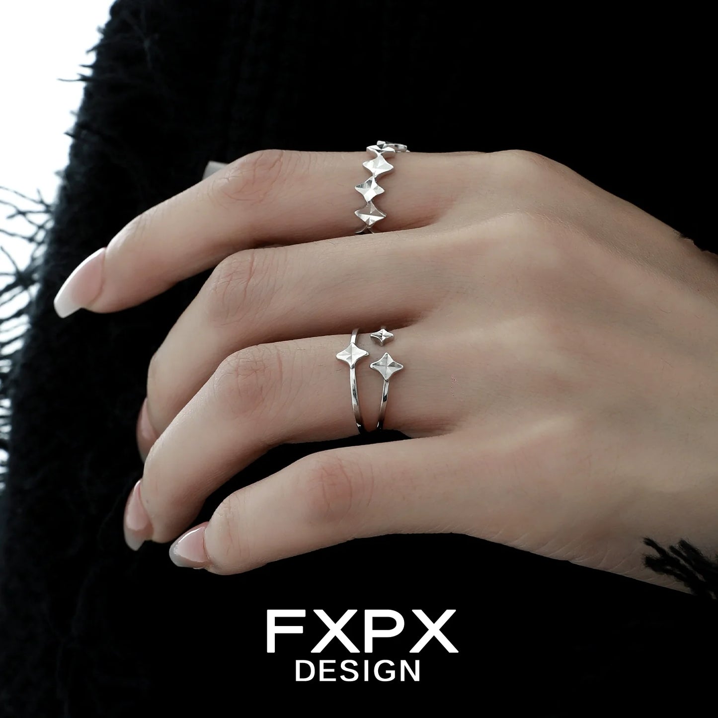 Stylish FXPX sentinel star couple rings featuring star shapes for a unique and modern look