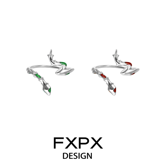 FXPX Silver Serpentine Rings with Colorful Gem Accents for a Unique Fashion Statement
