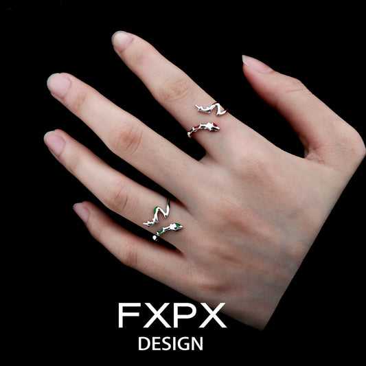 Stylish FXPX serpentine rings displayed elegantly on a hand with a sleek design