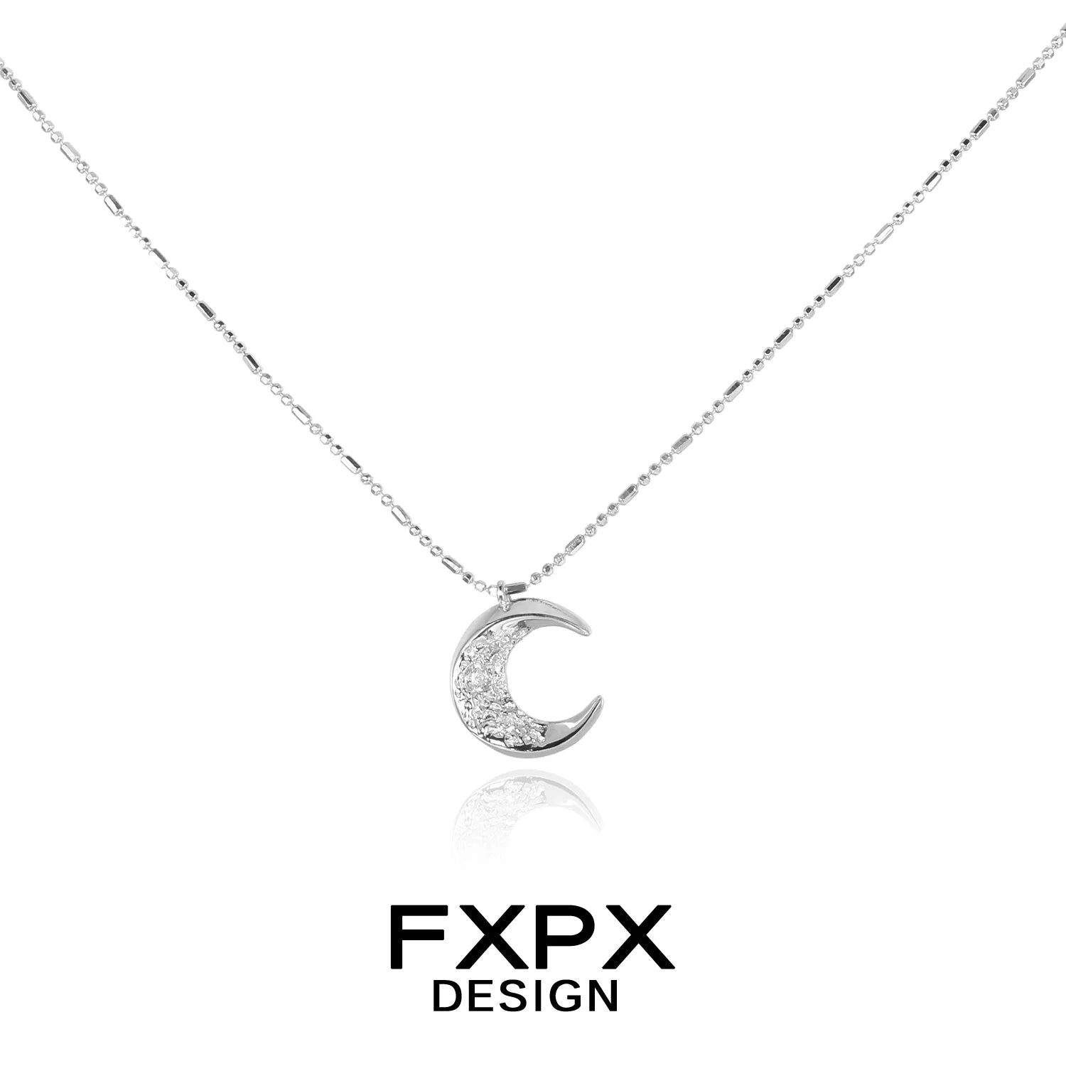 FXPX shattered moonlight zircon necklace with a crescent moon pendant on a delicate chain
