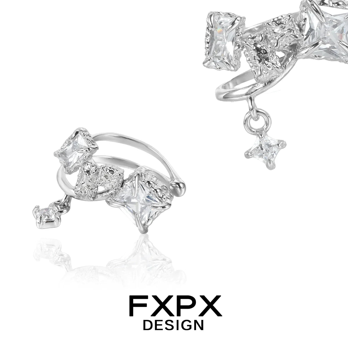 FXPX shattered prism zircon ear cuff featuring a sparkling design with multiple stones