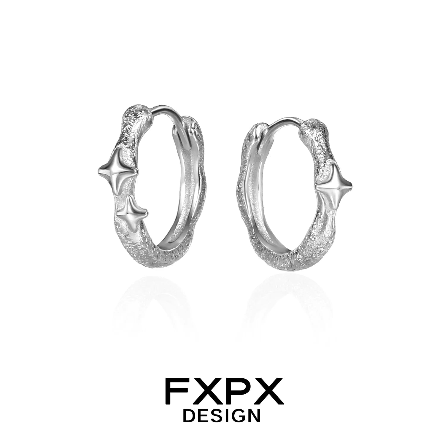 Elegant FXPX shattered star silver earrings with a unique textured design for stylish looks