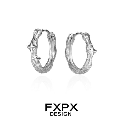 Elegant FXPX shattered star silver earrings with a unique textured design for stylish looks