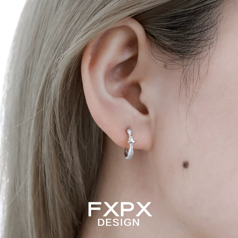 FXPX Shattered Star Silver Earrings with Elegant Design for Everyday Wear