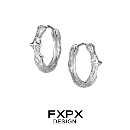 FXPX shattered star silver earrings featuring a unique textured design with shimmering accents