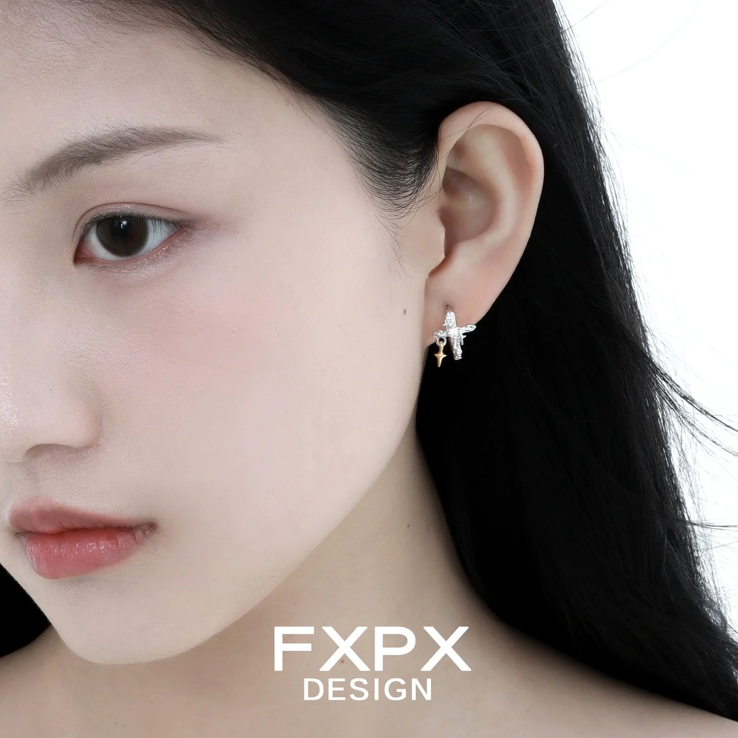 Elegant silver axis cross earrings from FXPX, perfect for adding a stylish touch to any outfit