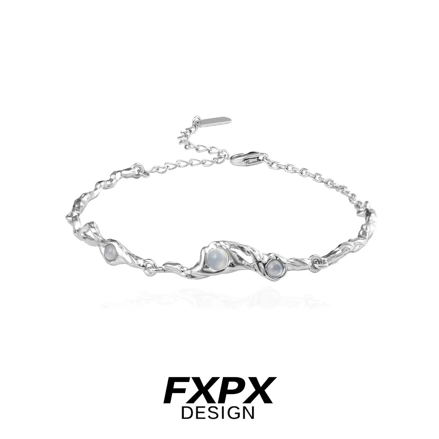 Elegant FXPX silver bracelet for women featuring a twisted design and decorative stones