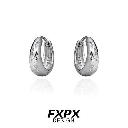 Stylish FXPX silver ear clips for women with a sleek hoop design and shiny finish