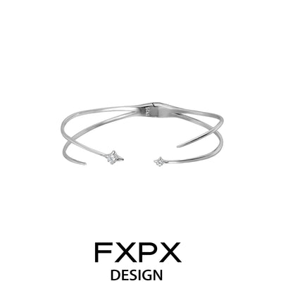 FXPX Silver Star Bracelet with Elegant Design and Sparkling Star Accents
