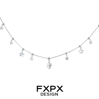 Elegant FXPX silver star necklace featuring dangling star charms on a delicate chain
