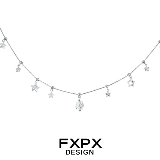 Elegant FXPX silver star necklace with dangling stars for a chic and stylish look