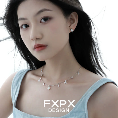 Stylish FXPX silver star necklace featuring delicate star charms for a chic look