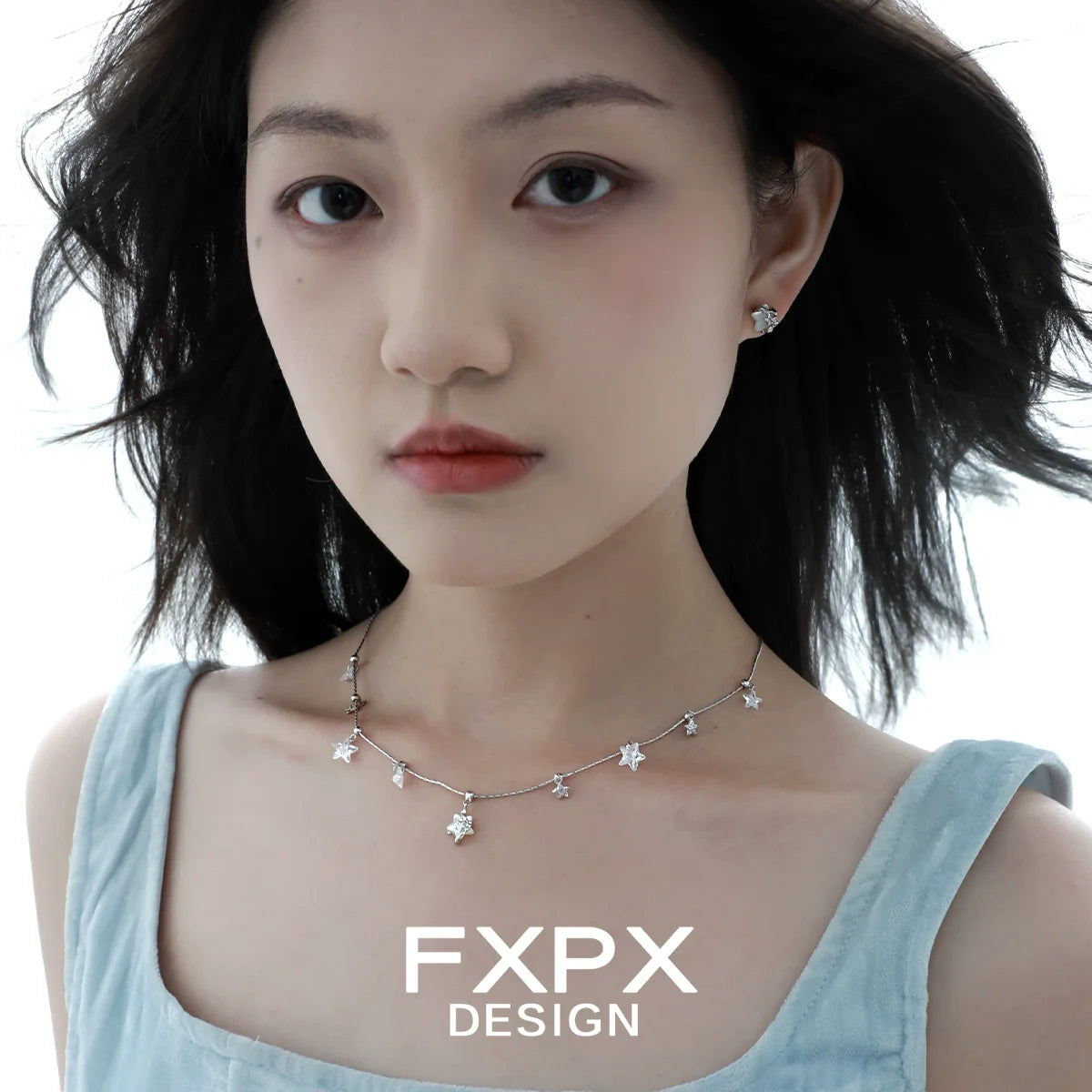 FXPX silver star necklace featuring delicate silver stars on a sleek chain for a stylish look