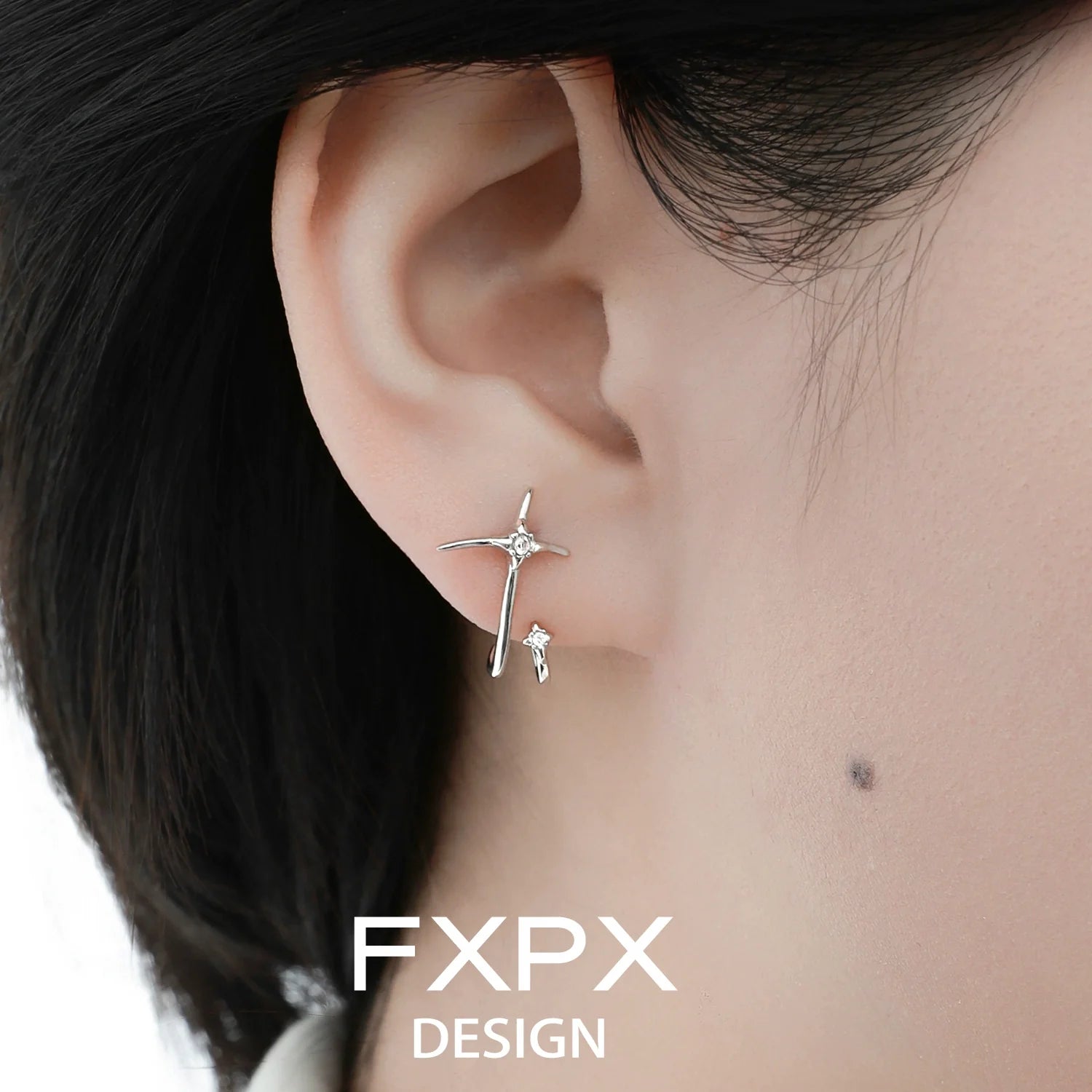 Stylish FXPX silver star track earrings with a unique design for a modern look