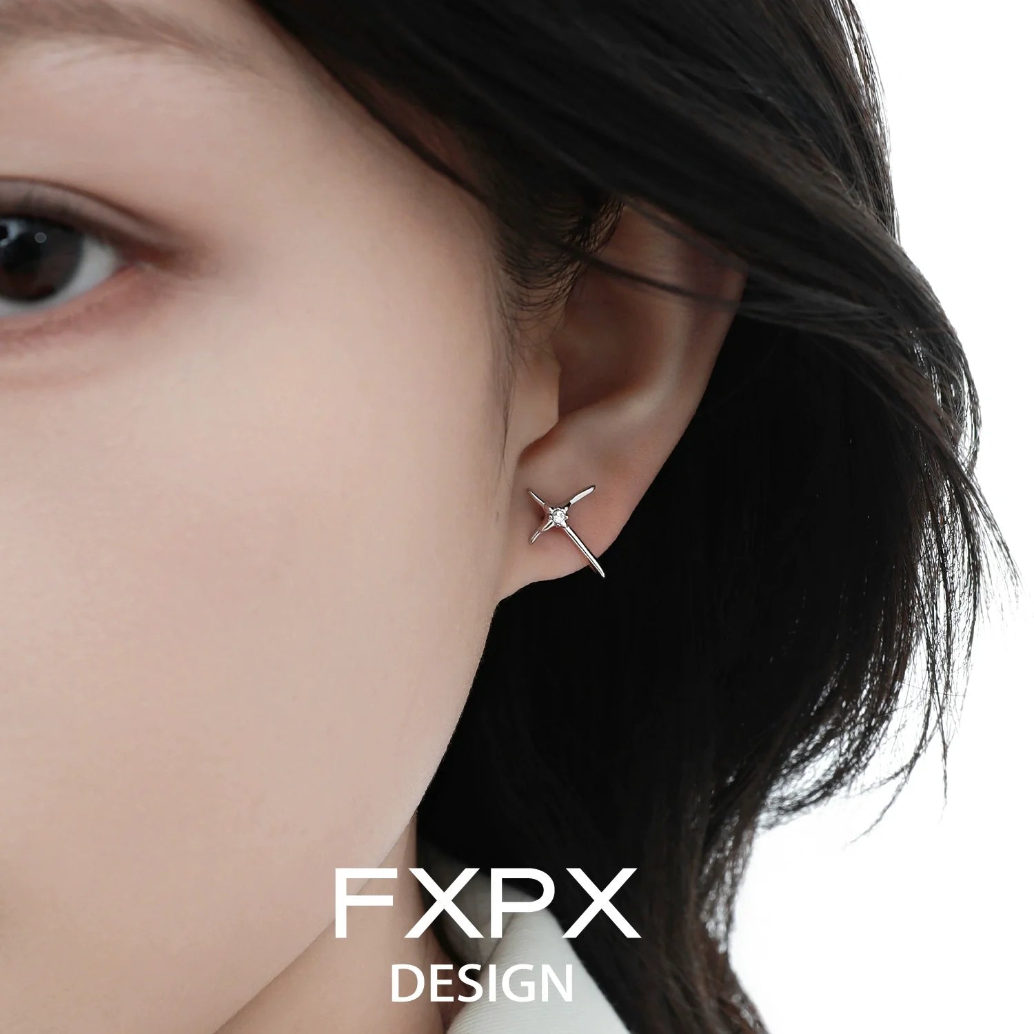 Elegant FXPX silver star track earrings for a stylish and modern look