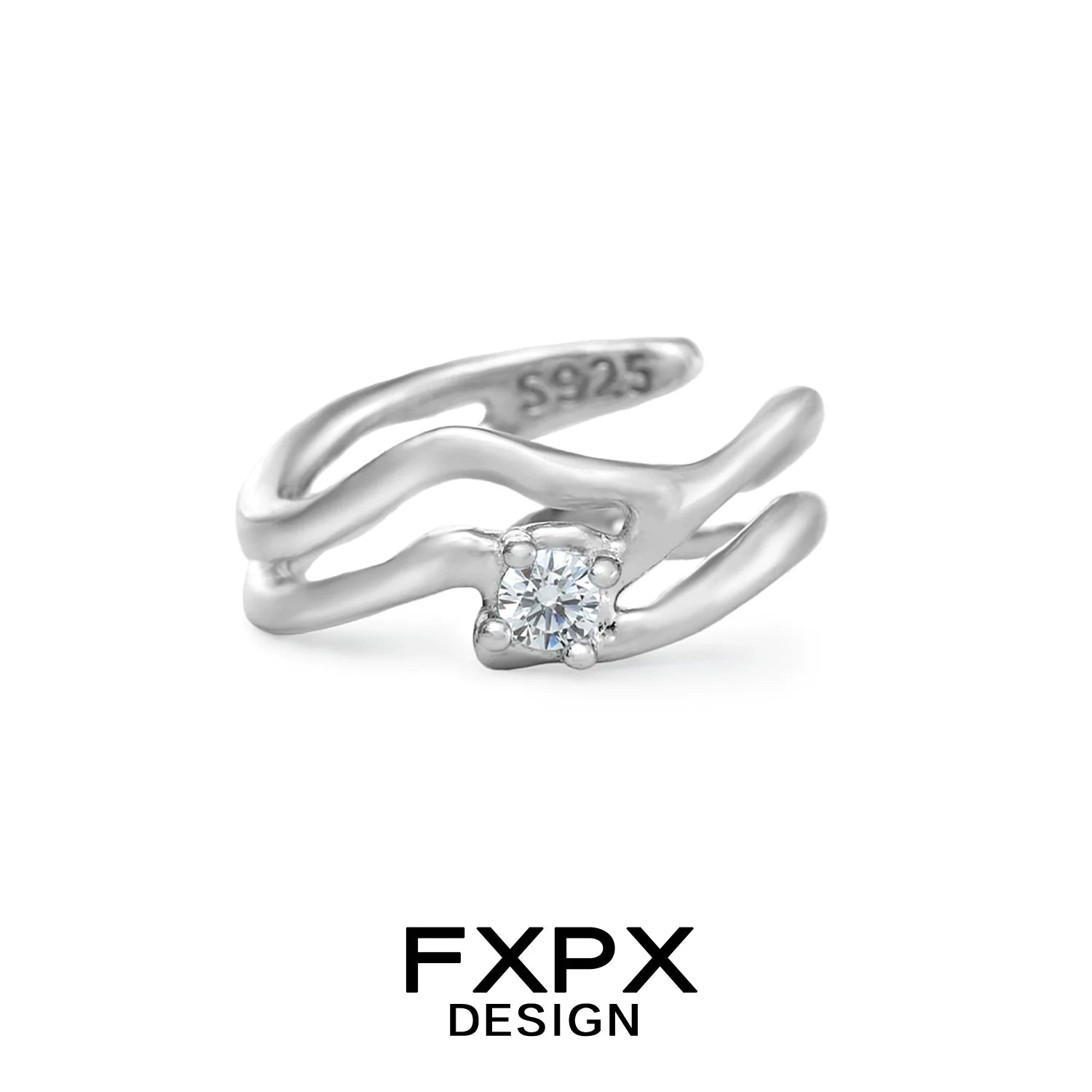 FXPX silver wave zircon ring featuring a unique design with a sparkling zircon stone