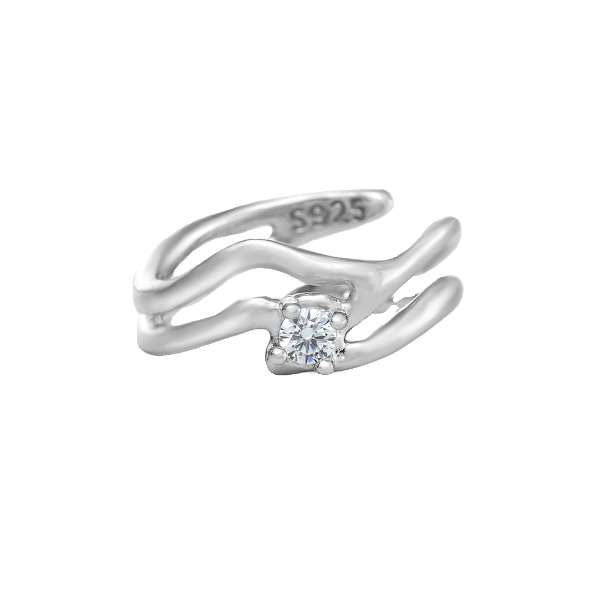 FXPX Silver Wave Zircon Ring featuring a unique design and sparkling zircon stone